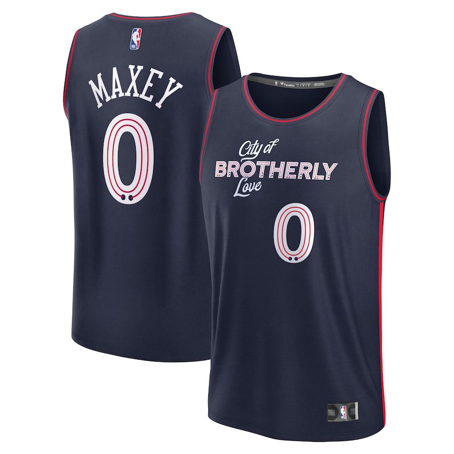Men Philadelphia 76ers 0 Tyrese Maxey Fanatics Branded Navy City Edition 2023-24 Fast Break NBA Jersey